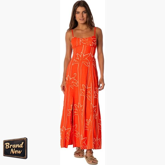 Maxi Dress with Adjustable Straps V-Neck Rayon-Linen Blend Summer Casual